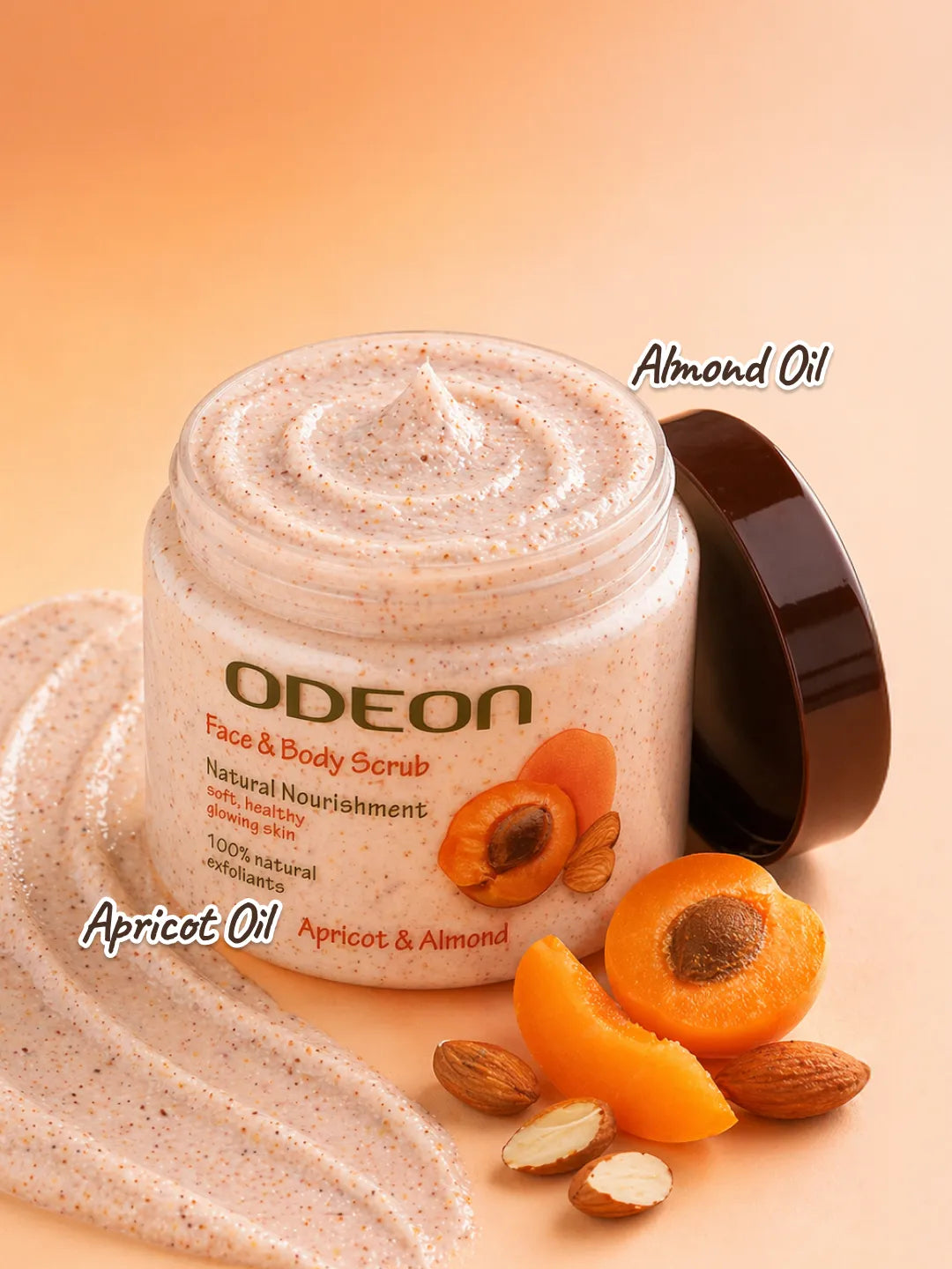 ODEON Apricot & Almond Body Scrub for Dry & Rough Skin | Nourishing Vitamin Body Scrub | 300ml
