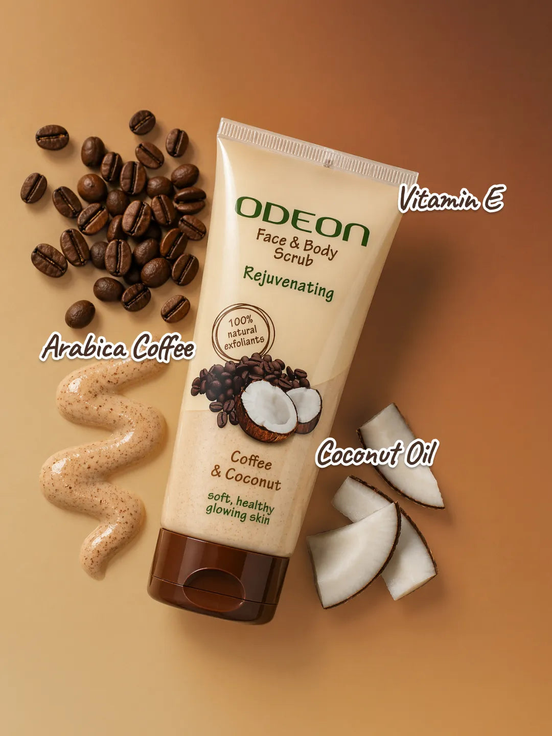 ODEON Coffee & Coconut Face Scrub for De-Tan & Dull Skin | Natural Exfoliating Scrub | 100ml
