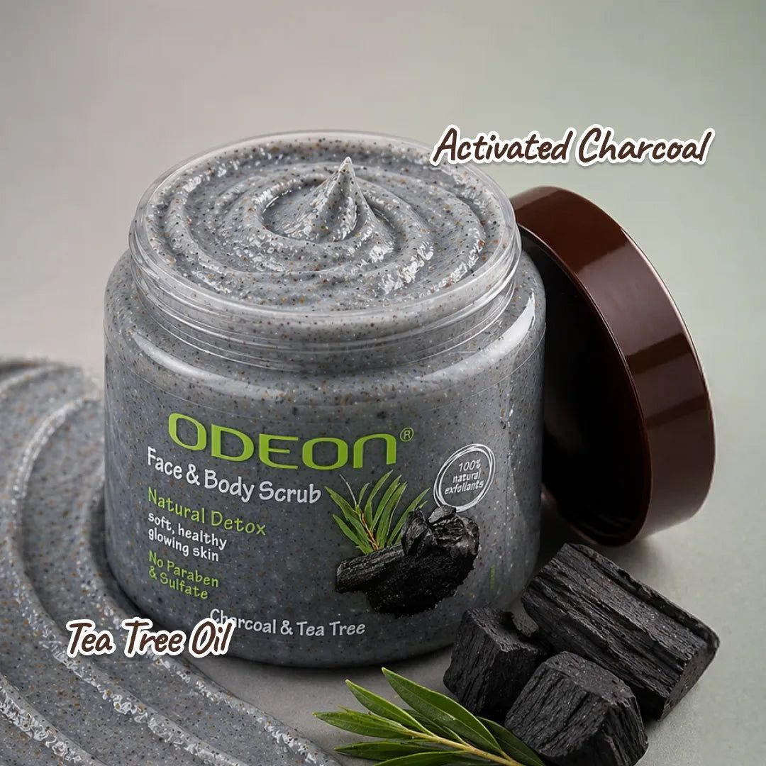 Charcoal & Tea Tree Body Scrub for Acne & Detox | Paraben-Free