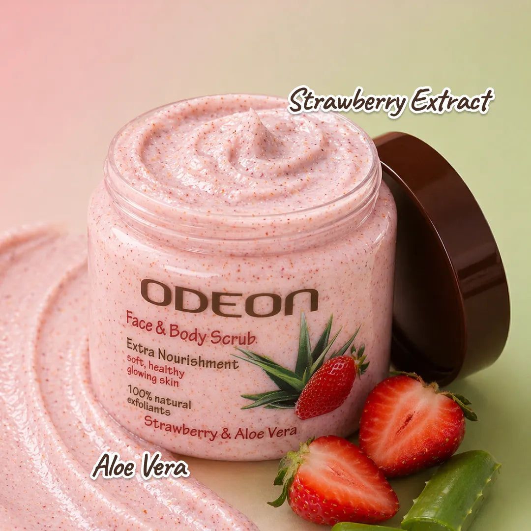 Strawberry & Aloe Vera Body Scrub – Soothing Glow Exfoliator for Sensitive Skin