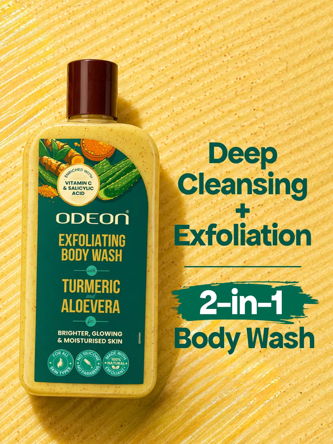 ODEON Turmeric & Aloe Vera Exfoliating Body Wash for Tan Removal & Bridal Glow | 270ml
