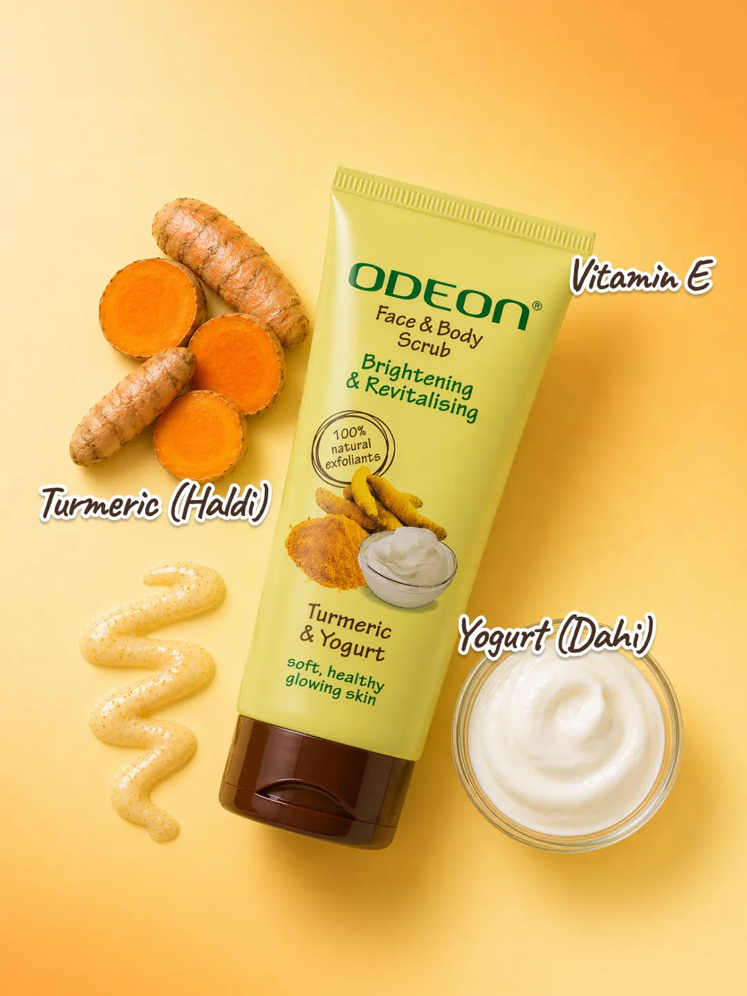 ODEON Turmeric & Yogurt Face Scrub for Dark Spots & Pigmentation | Natural Brightening Exfoliator | 100ml