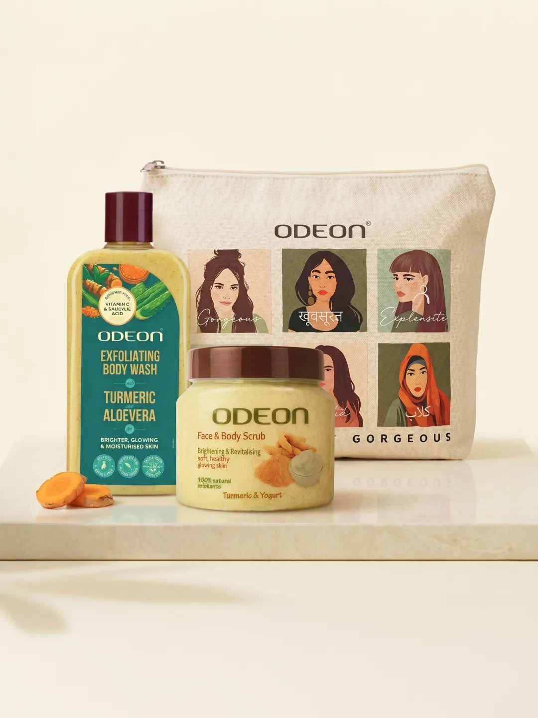 Turmeric Body Care Kit – Body Wash + Body Scrub for Tan Removal