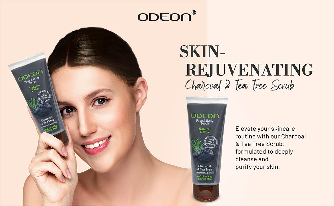 ODEON Charcoal & Tea Tree Face Scrub for Acne & Oily Skin | Deep Pore Cleansing Scrub | 100ml