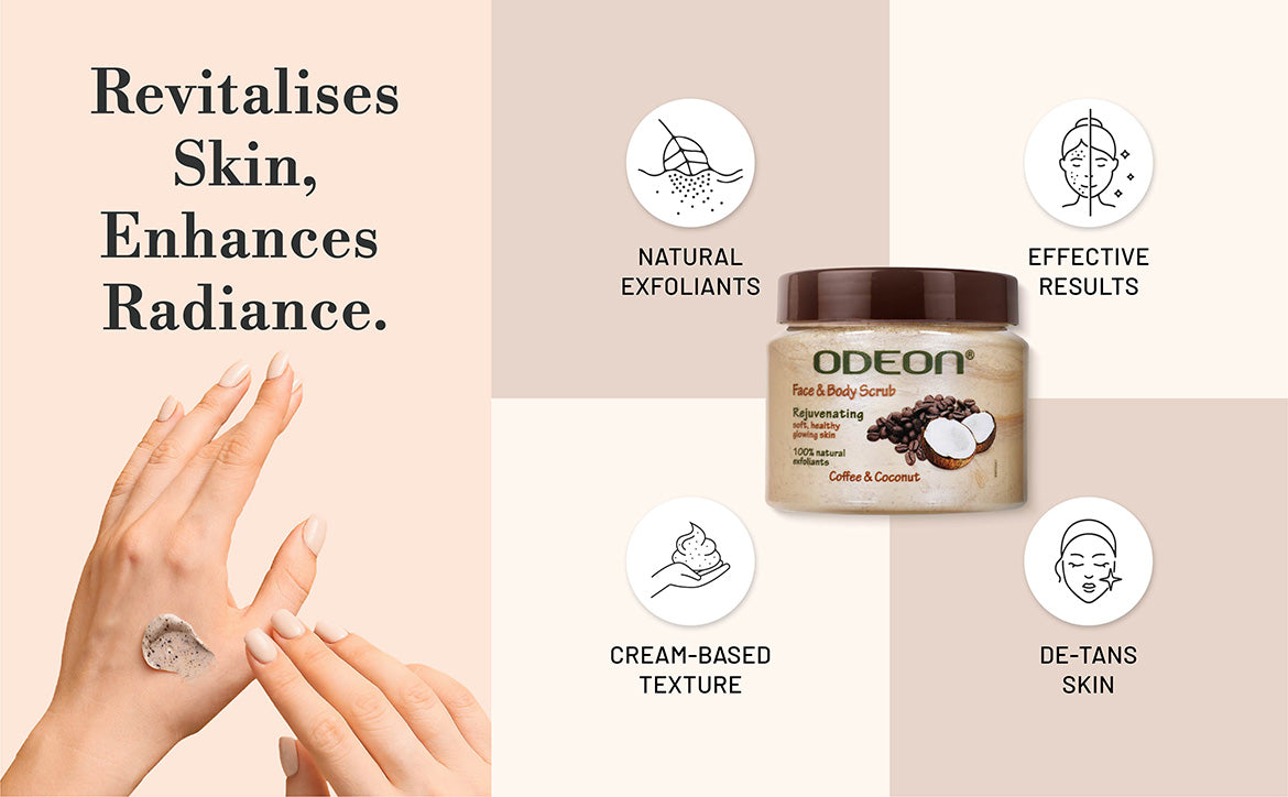 ODEON Coffee & Coconut Body Scrub for De-Tan, Smooth Skin & Natural Glow | 300ml