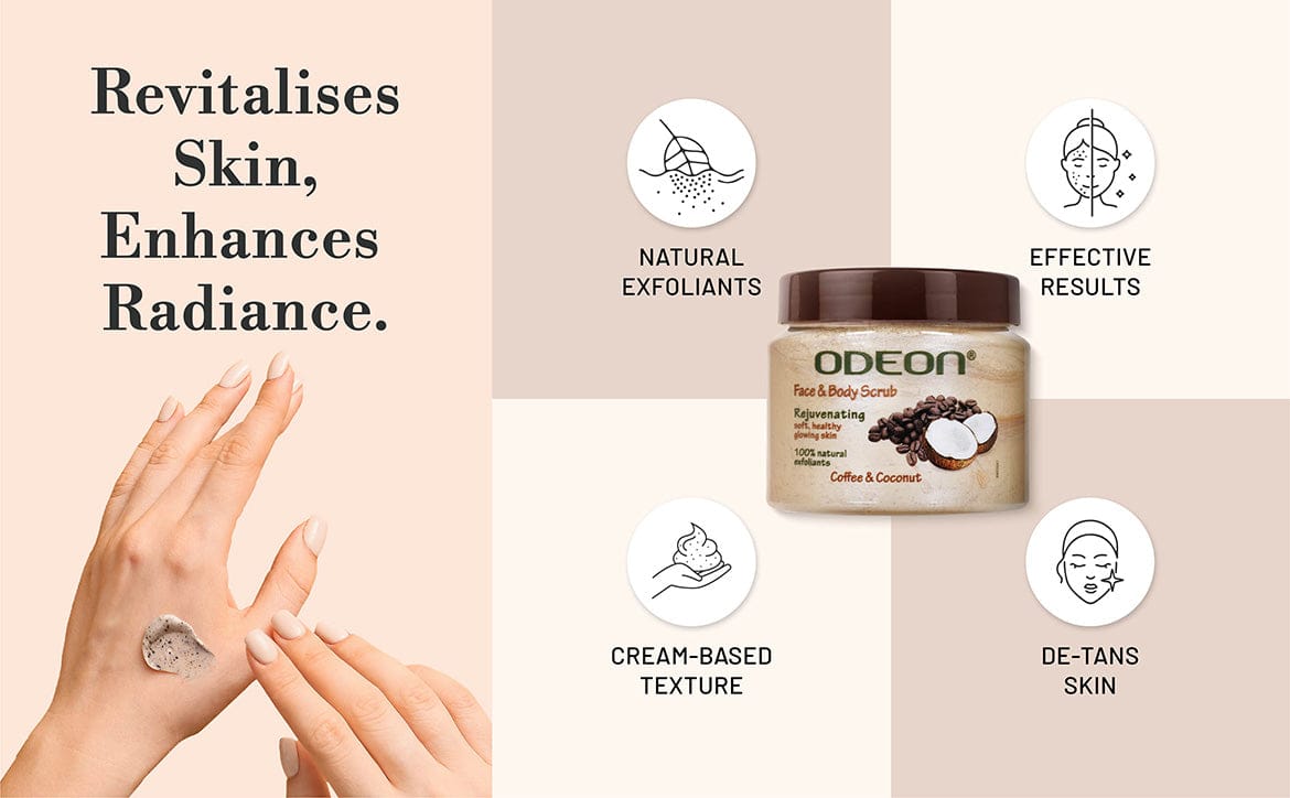 ODEON Coffee & Coconut Body Scrub for De-Tan, Smooth Skin & Natural Glow | 300ml