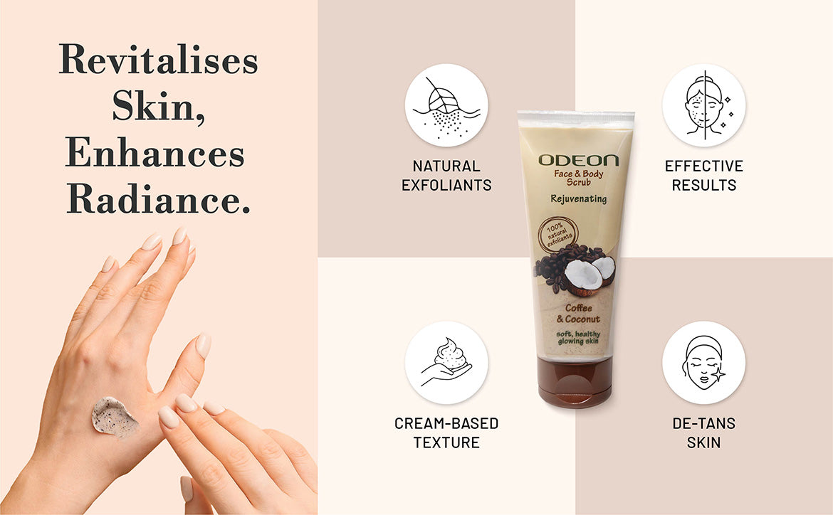 ODEON Coffee & Coconut Face Scrub for De-Tan & Dull Skin | Natural Exfoliating Scrub | 100ml