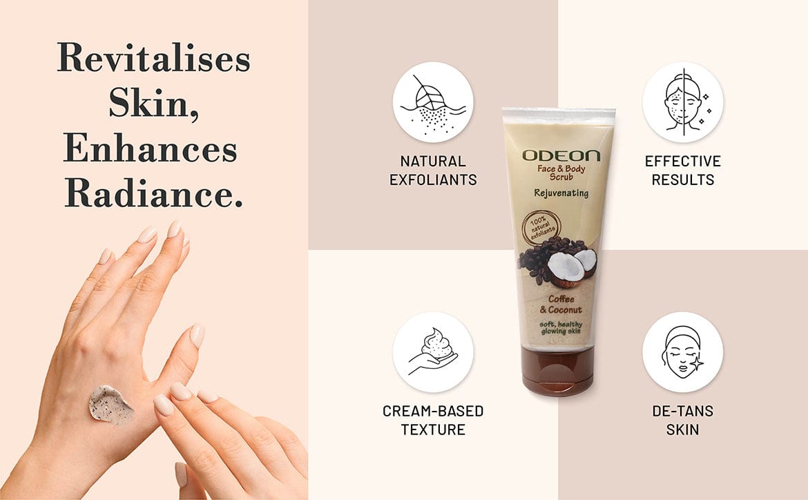 ODEON Coffee & Coconut Face Scrub for De-Tan & Dull Skin | Natural Exfoliating Scrub | 100ml