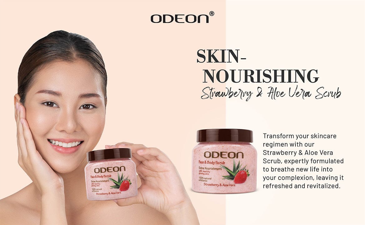 ODEON Strawberry & Aloe Vera Body Scrub – Soothing Glow Exfoliator for Sensitive Skin | 300ml
