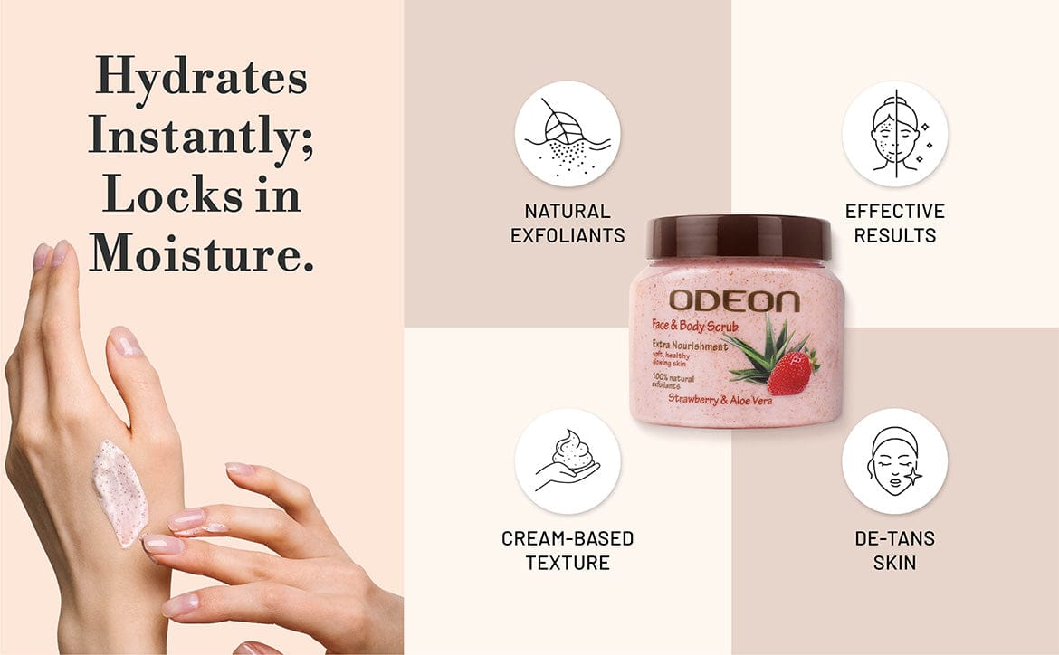 ODEON Strawberry & Aloe Vera Body Scrub – Soothing Glow Exfoliator for Sensitive Skin | 300ml