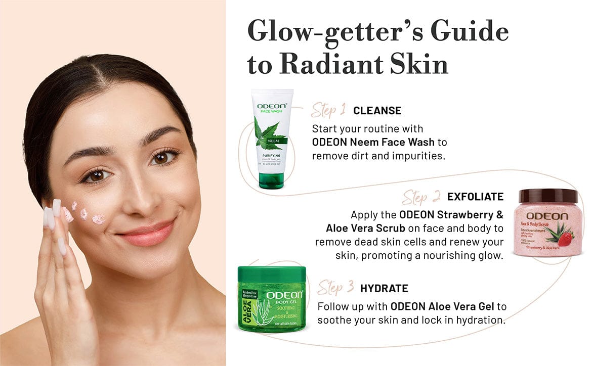 ODEON Strawberry & Aloe Vera Body Scrub – Soothing Glow Exfoliator for Sensitive Skin | 300ml