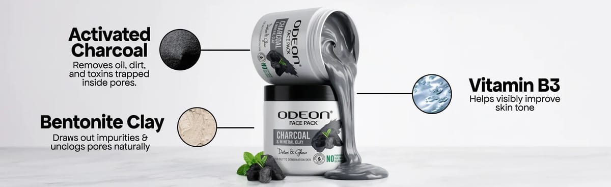 ODEON Charcoal Face Pack for Oily Skin | Oil Control & Pore Detox Clay Mask | 400ml