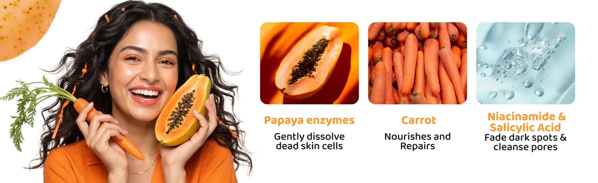ODEON Papaya & Carrot Exfoliating Body Wash for Brightening & Even-Toned Skin | 270ml