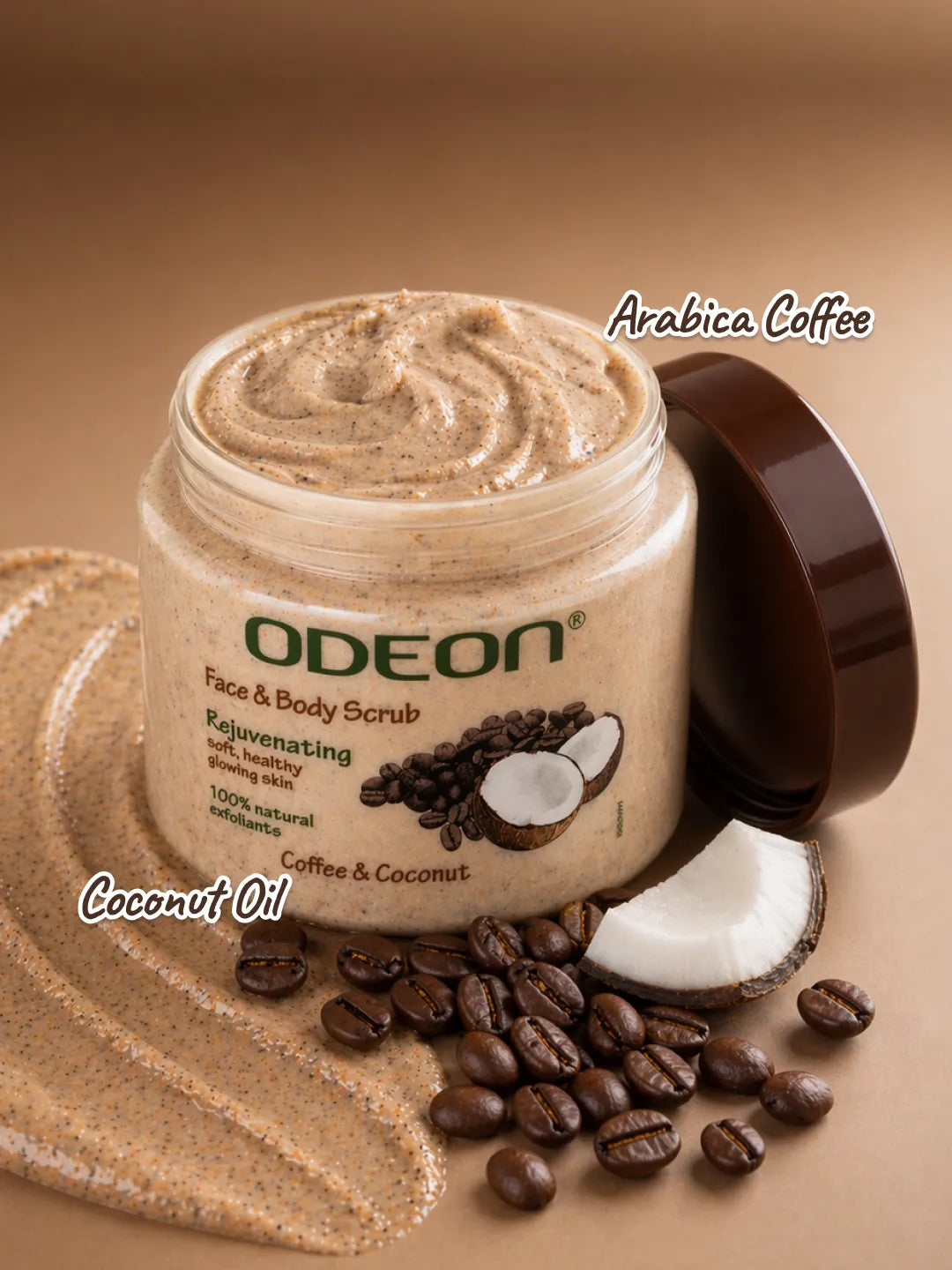 ODEON Coffee & Coconut Body Scrub for De-Tan, Smooth Skin & Natural Glow | 300ml