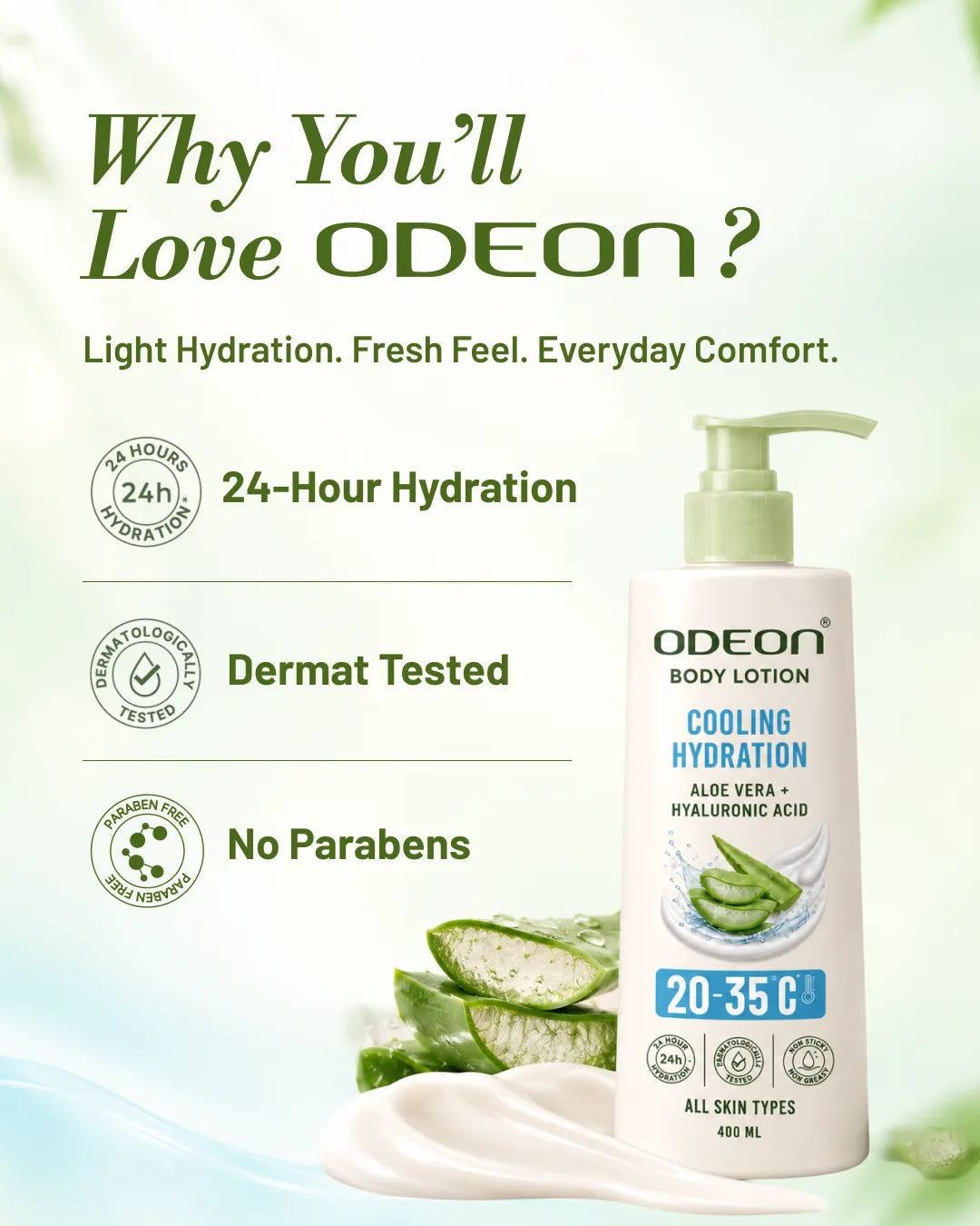 ODEON Cooling Hydration Body Lotion with Aloe Vera & Hyaluronic Acid | 400ml