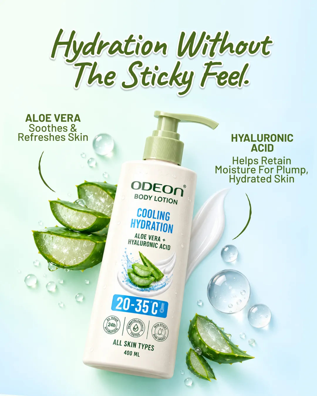 ODEON Cooling Hydration Body Lotion with Aloe Vera & Hyaluronic Acid | 400ml