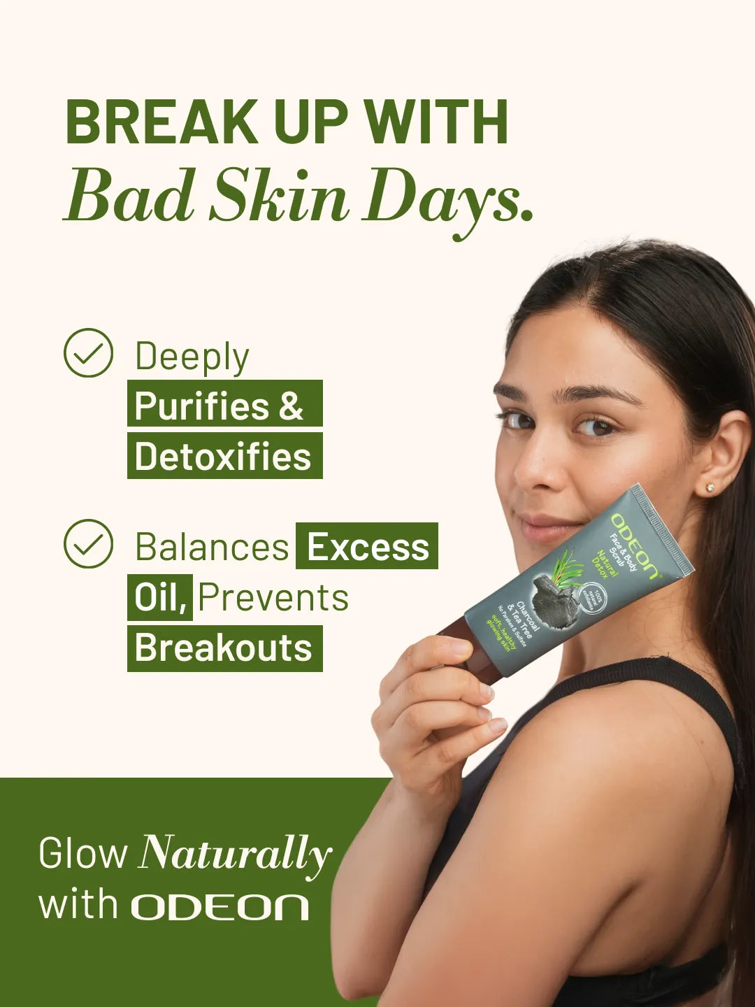 ODEON Charcoal & Tea Tree Face Scrub for Acne & Oily Skin | Deep Pore Cleansing Scrub | 100ml