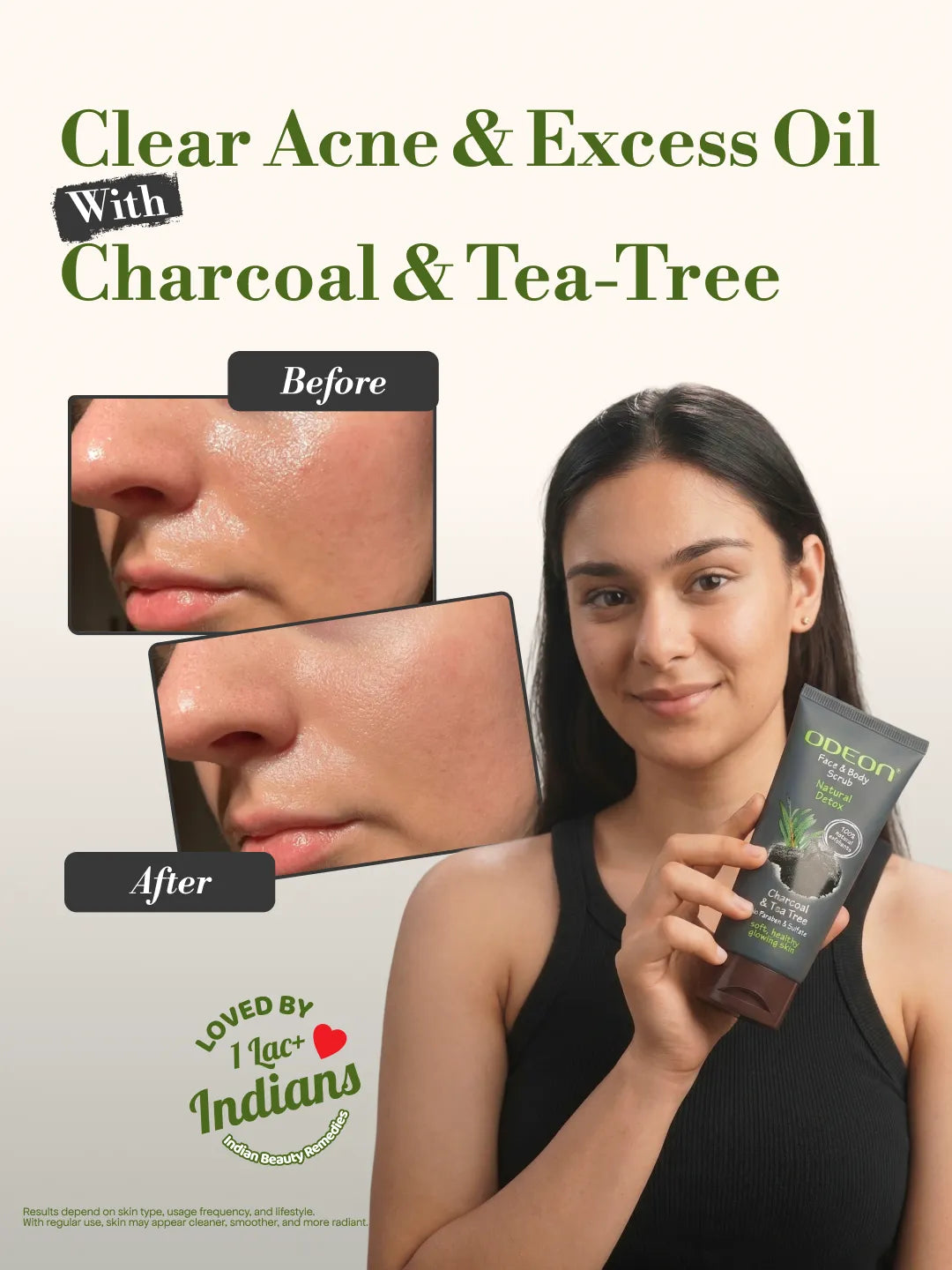 ODEON Charcoal & Tea Tree Face Scrub for Acne & Oily Skin | Deep Pore Cleansing Scrub | 100ml