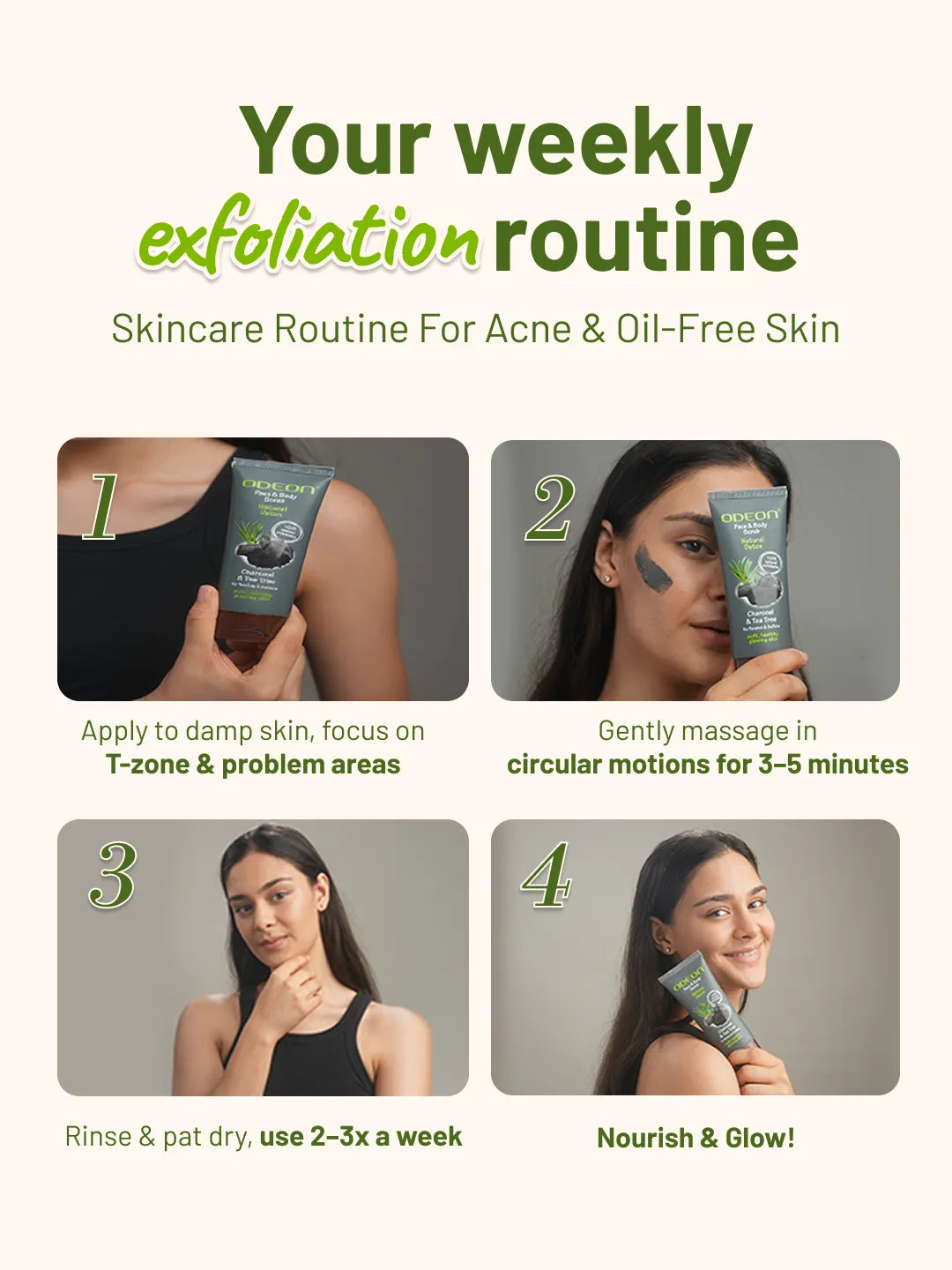 ODEON Charcoal & Tea Tree Face Scrub for Acne & Oily Skin | Deep Pore Cleansing Scrub | 100ml