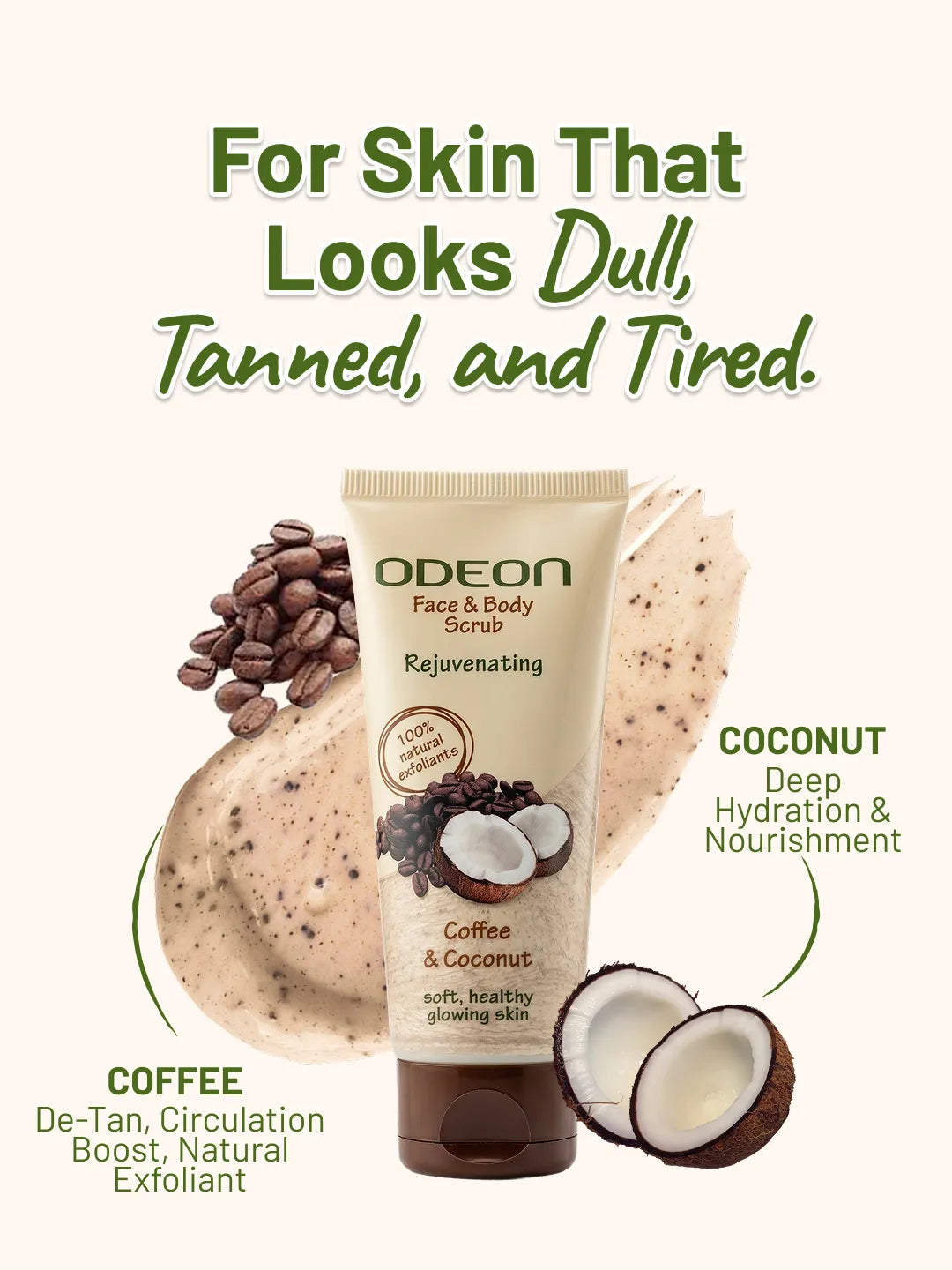 ODEON Coffee & Coconut Face Scrub for De-Tan & Dull Skin | Natural Exfoliating Scrub | 100ml