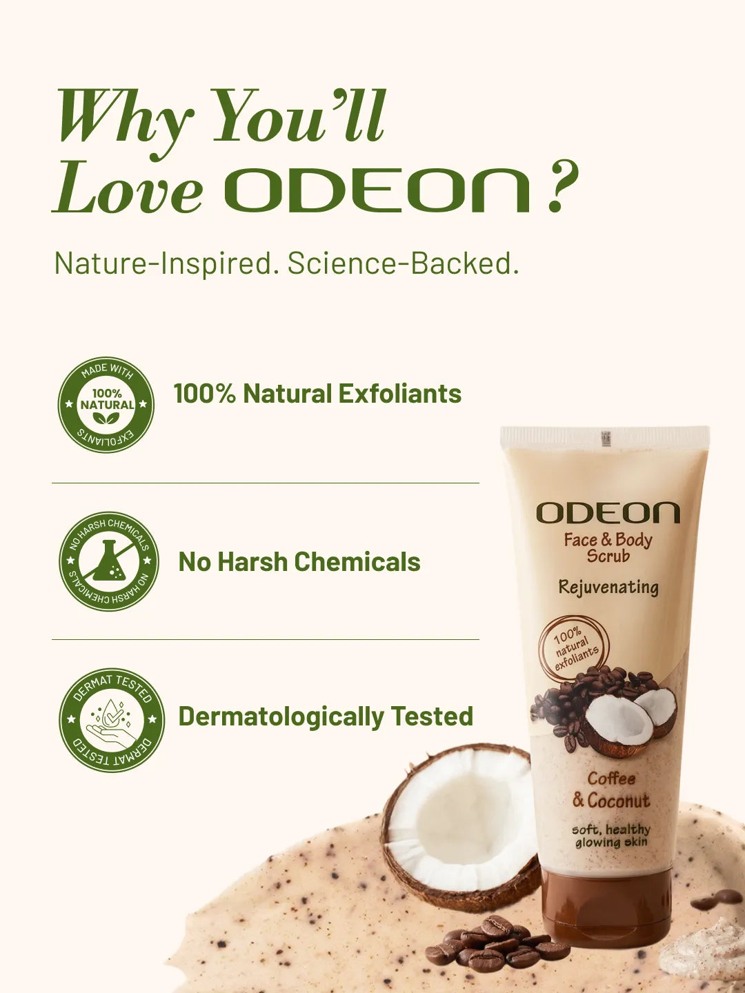 ODEON Coffee & Coconut Face Scrub for De-Tan & Dull Skin | Natural Exfoliating Scrub | 100ml