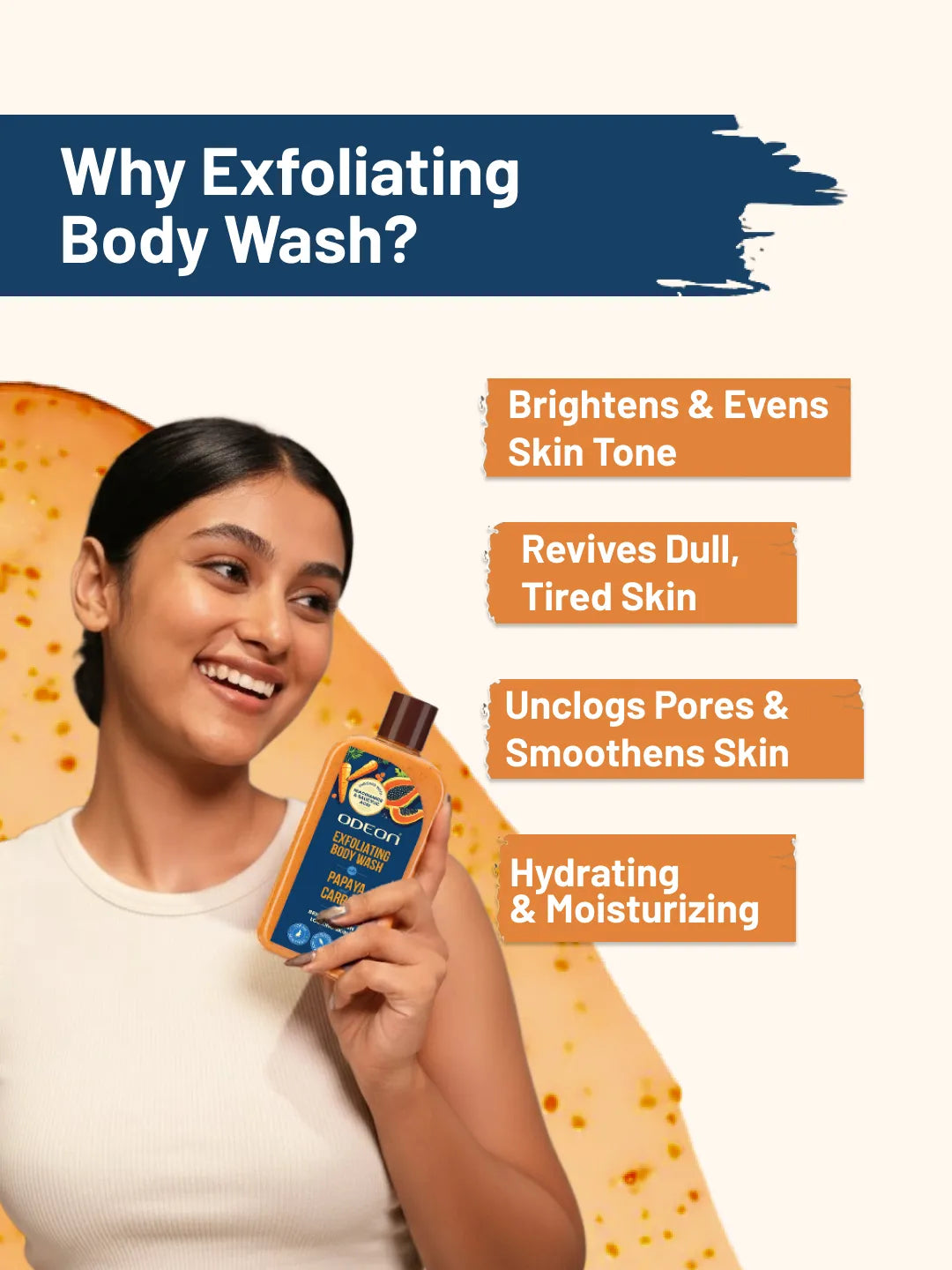 ODEON Papaya & Carrot Exfoliating Body Wash for Brightening & Even-Toned Skin | 270ml