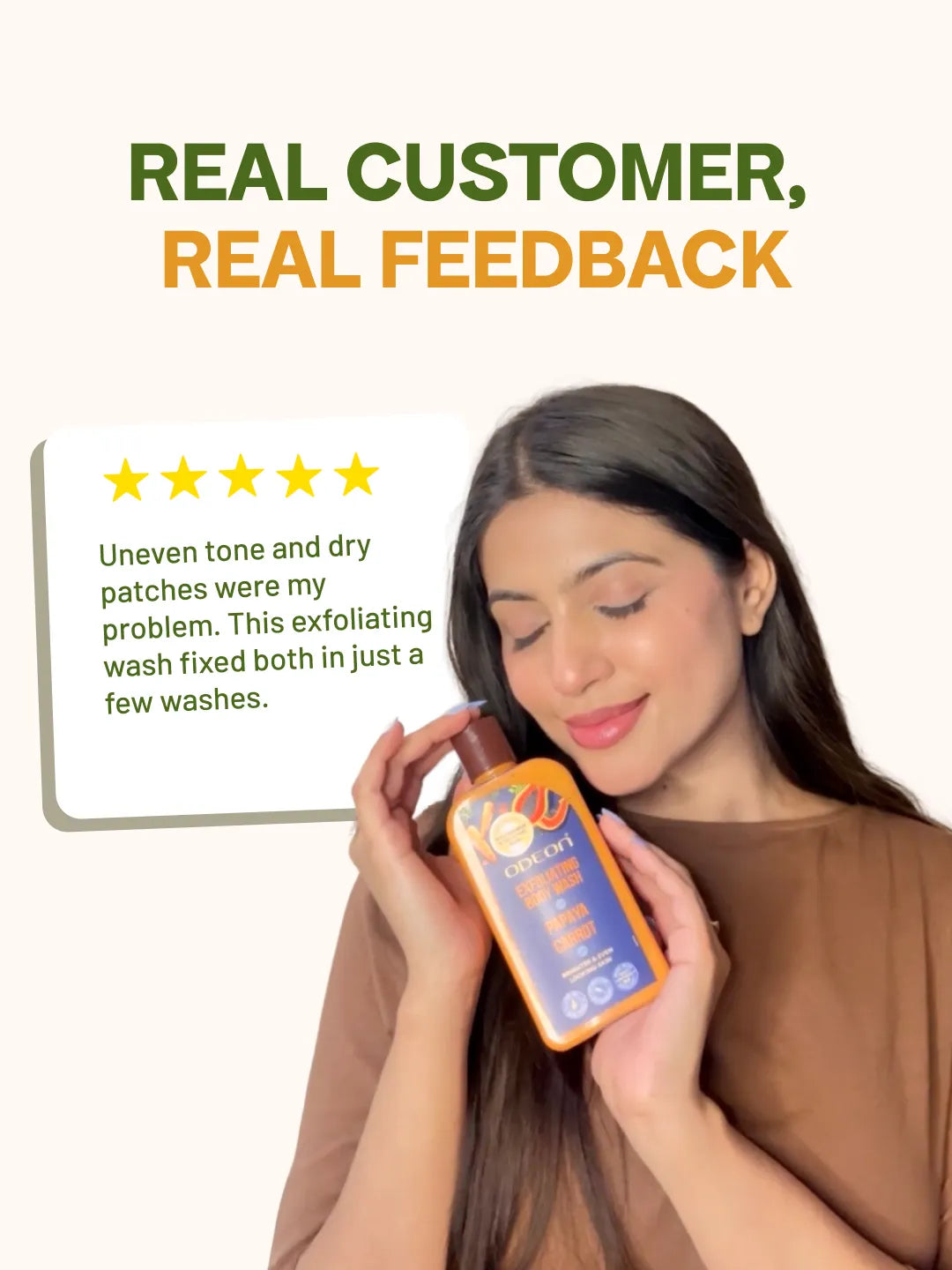 ODEON Papaya & Carrot Exfoliating Body Wash for Brightening & Even-Toned Skin | 270ml
