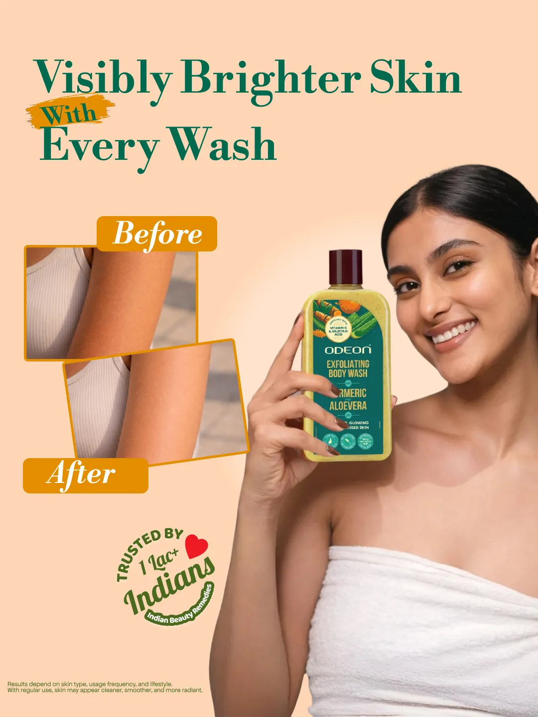 ODEON Turmeric & Aloe Vera Exfoliating Body Wash for Tan Removal & Bridal Glow | 270ml
