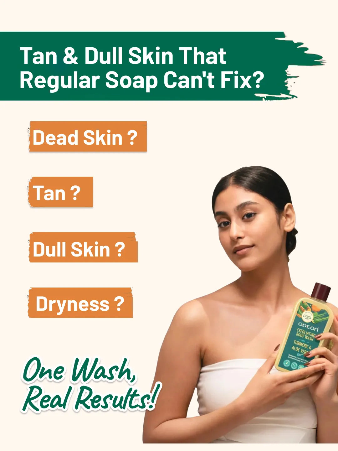 ODEON Turmeric & Aloe Vera Exfoliating Body Wash for Tan Removal & Bridal Glow | 270ml