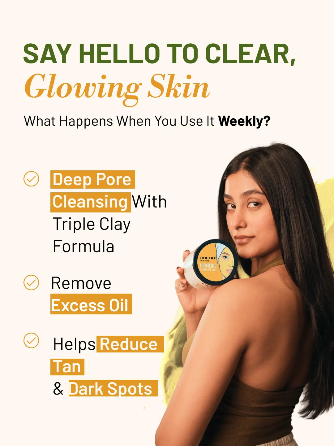 ODEON Turmeric Mineral Clay Face Pack for Oily & Acne Skin | De-Tan & Natural Glow | 400ml