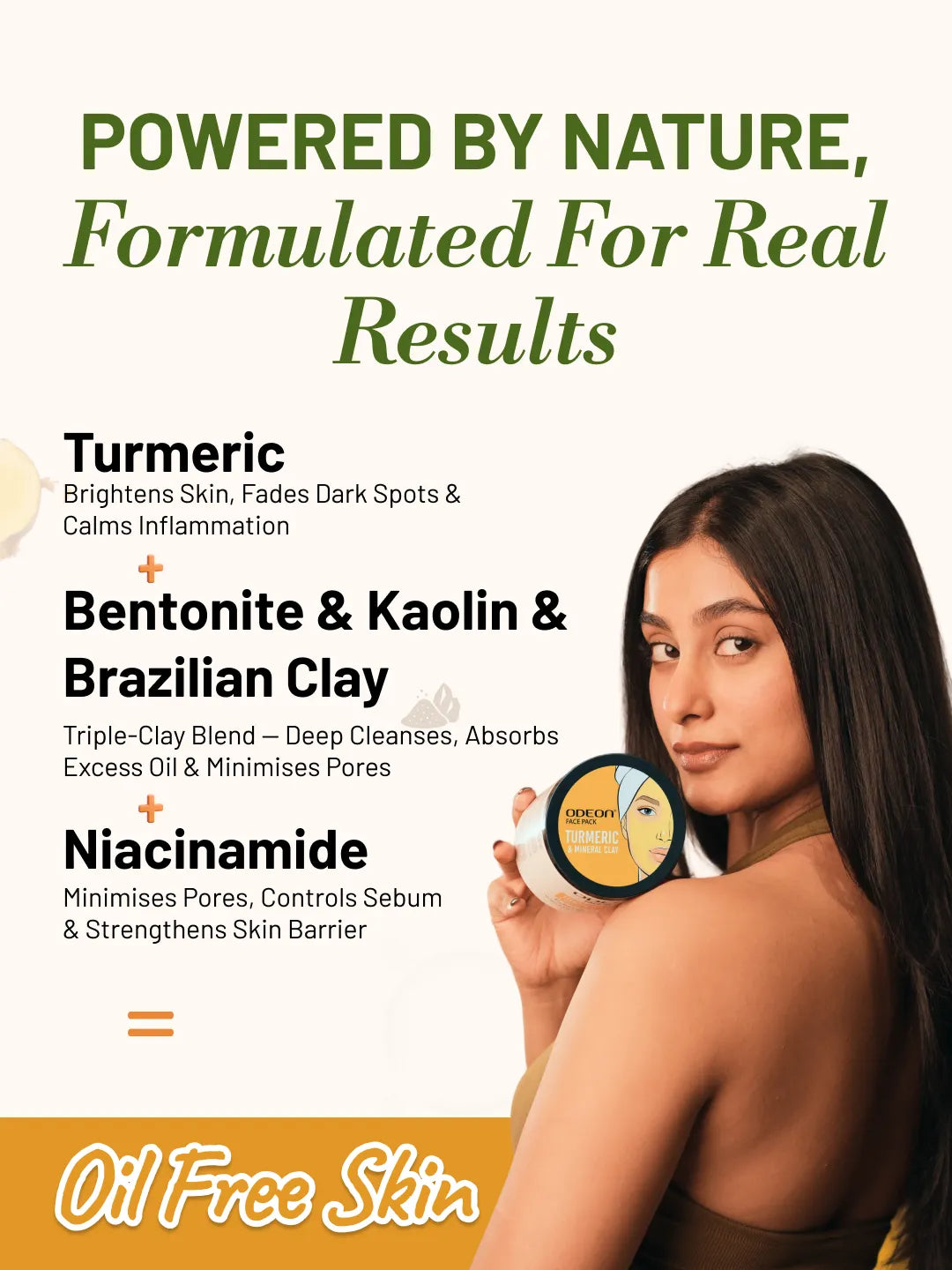 ODEON Turmeric Mineral Clay Face Pack for Oily & Acne Skin | De-Tan & Natural Glow | 400ml