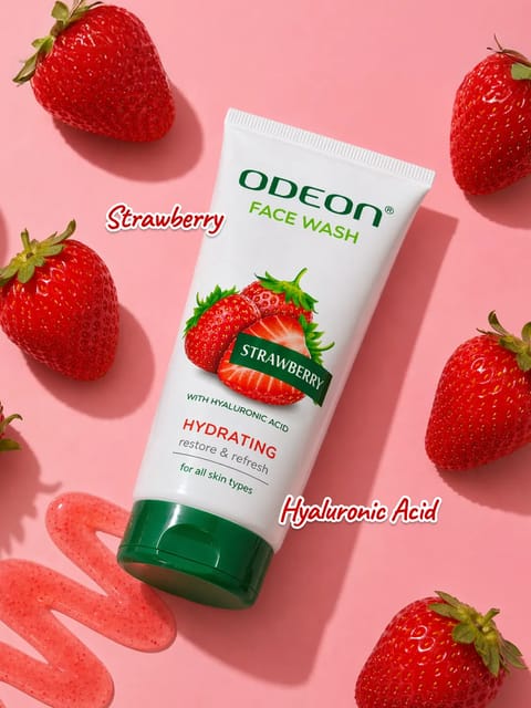 ODEON Strawberry Face Wash with Hyaluronic Acid for Glowing & Hydrated Skin