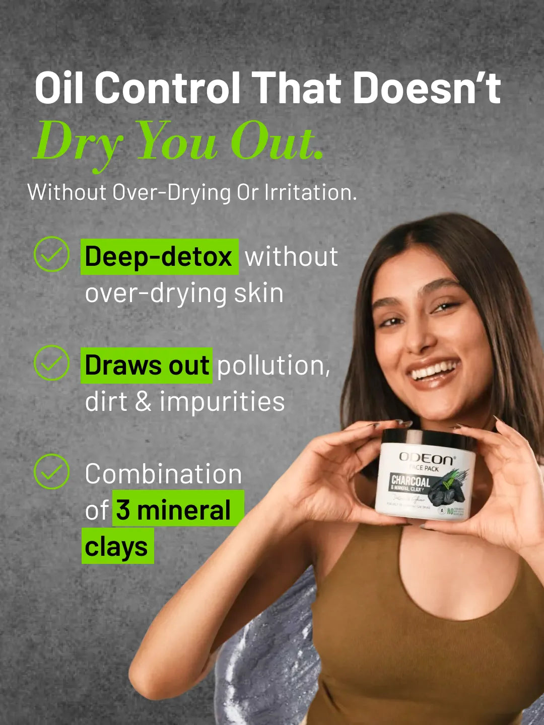 ODEON Charcoal Face Pack for Oily Skin | Oil Control & Pore Detox Clay Mask | 400ml