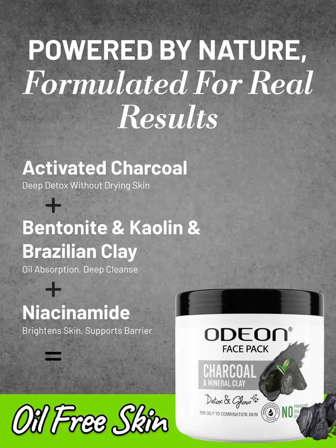 ODEON Charcoal Face Pack for Oily Skin | Oil Control & Pore Detox Clay Mask | 400ml