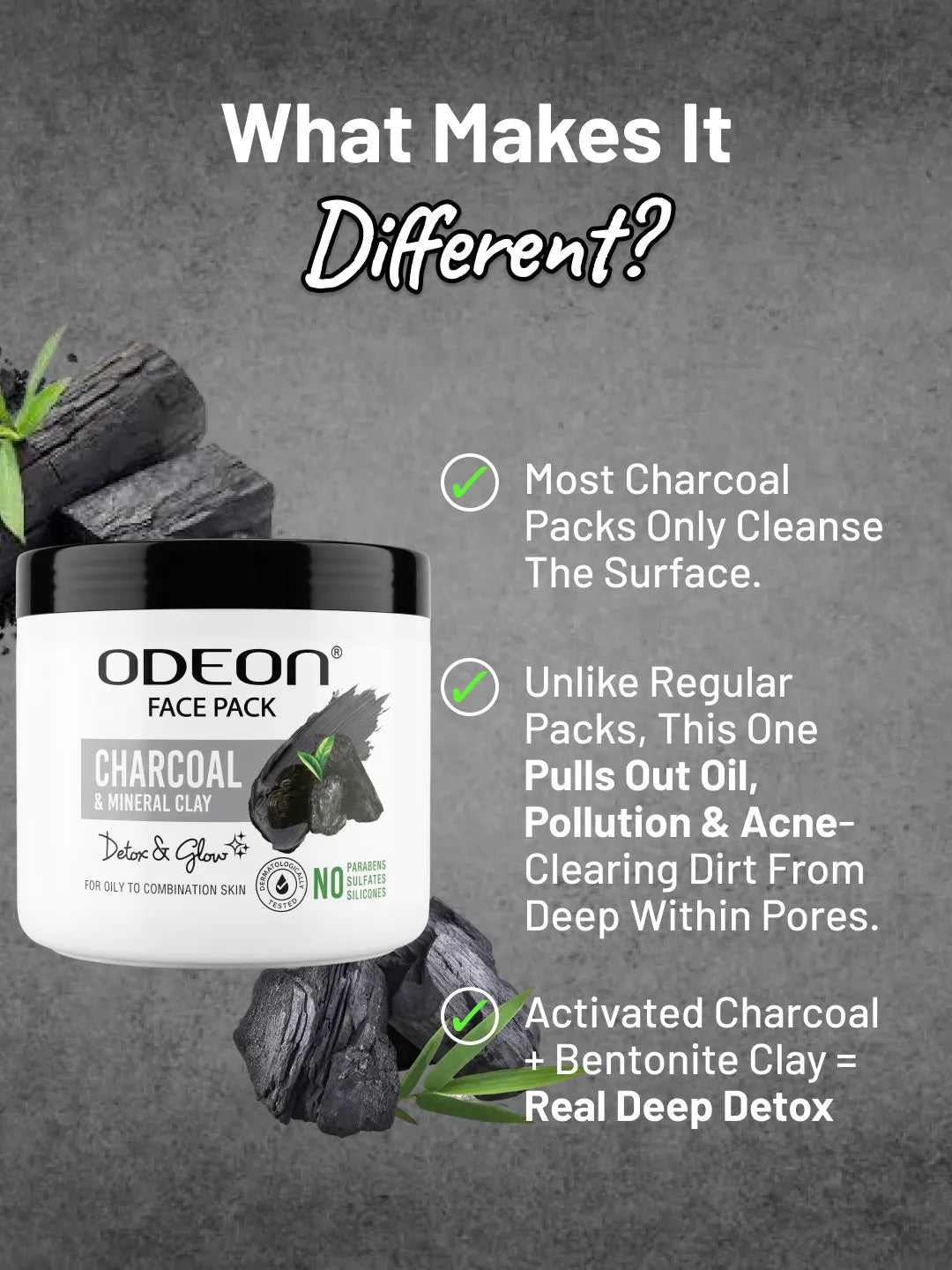 ODEON Charcoal Face Pack for Oily Skin | Oil Control & Pore Detox Clay Mask | 400ml