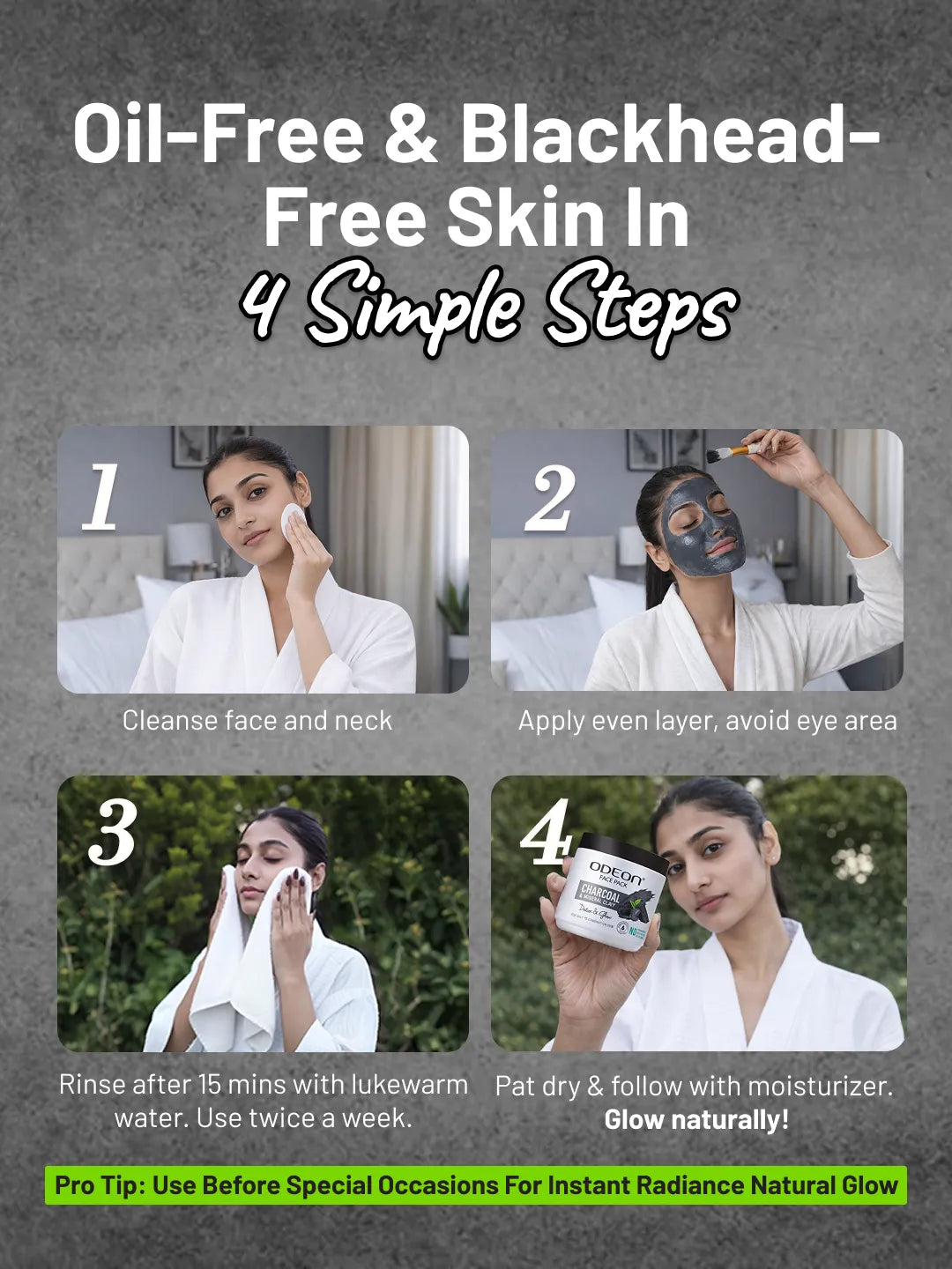 ODEON Charcoal Face Pack for Oily Skin | Oil Control & Pore Detox Clay Mask | 400ml