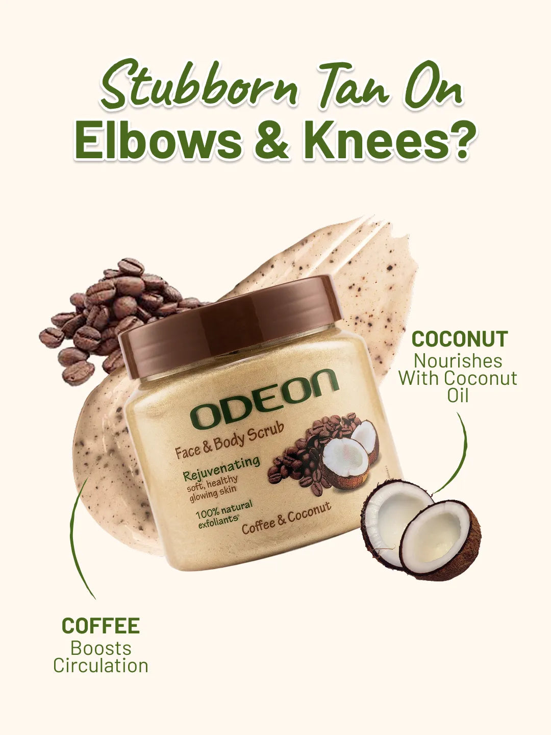 ODEON Coffee & Coconut Body Scrub for De-Tan, Smooth Skin & Natural Glow | 300ml