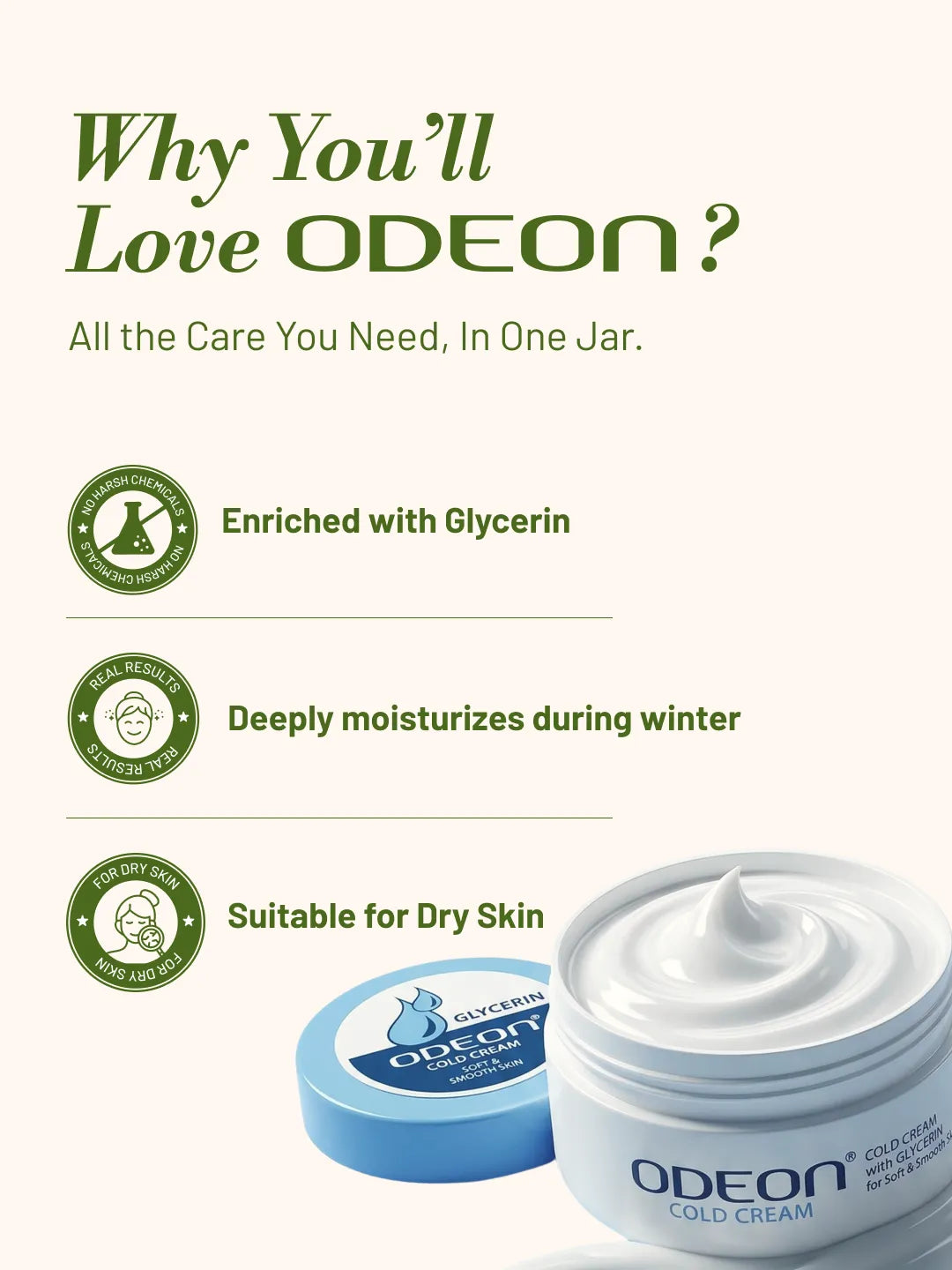ODEON Hydrating Cold Cream for Dry & Sensitive Skin | Powered by Glycerin | 200ml