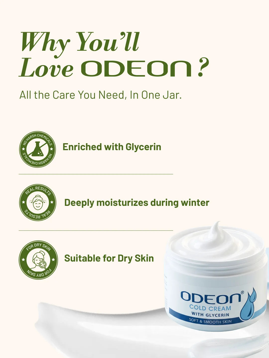 ODEON Cold Cream for Deep Hydration & Winter Protection | Glycerin Moisturizer | 50ml
