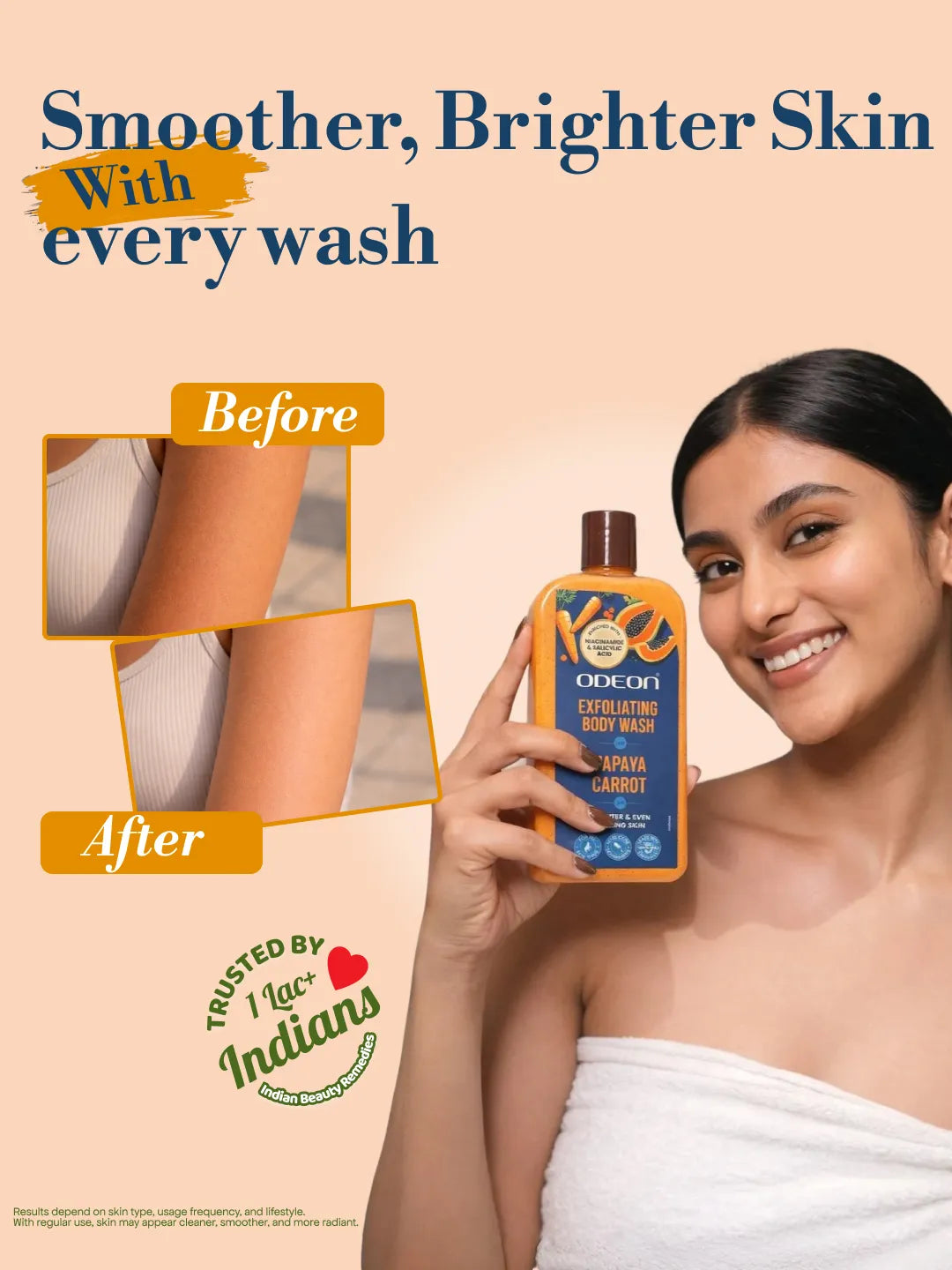 ODEON Papaya & Carrot Exfoliating Body Wash for Brightening & Even-Toned Skin | 270ml