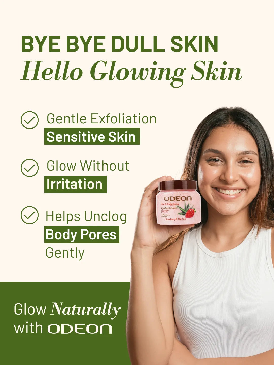 ODEON Strawberry & Aloe Vera Body Scrub – Soothing Glow Exfoliator for Sensitive Skin | 300ml