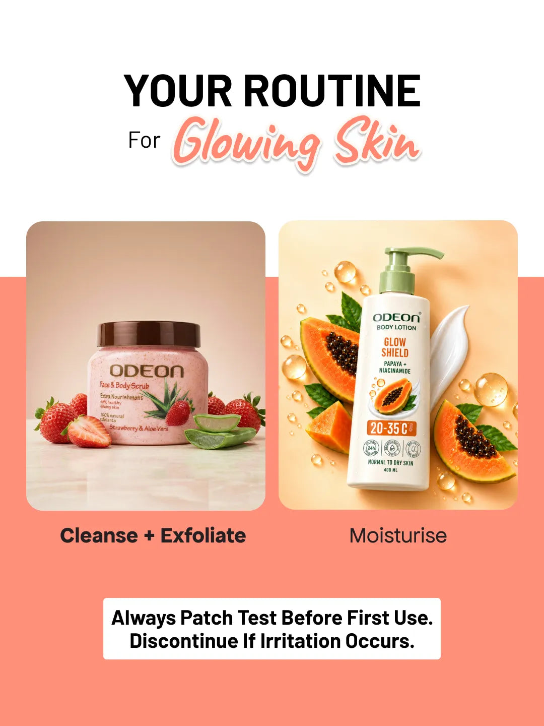 ODEON Strawberry & Aloe Vera Body Scrub – Soothing Glow Exfoliator for Sensitive Skin | 300ml