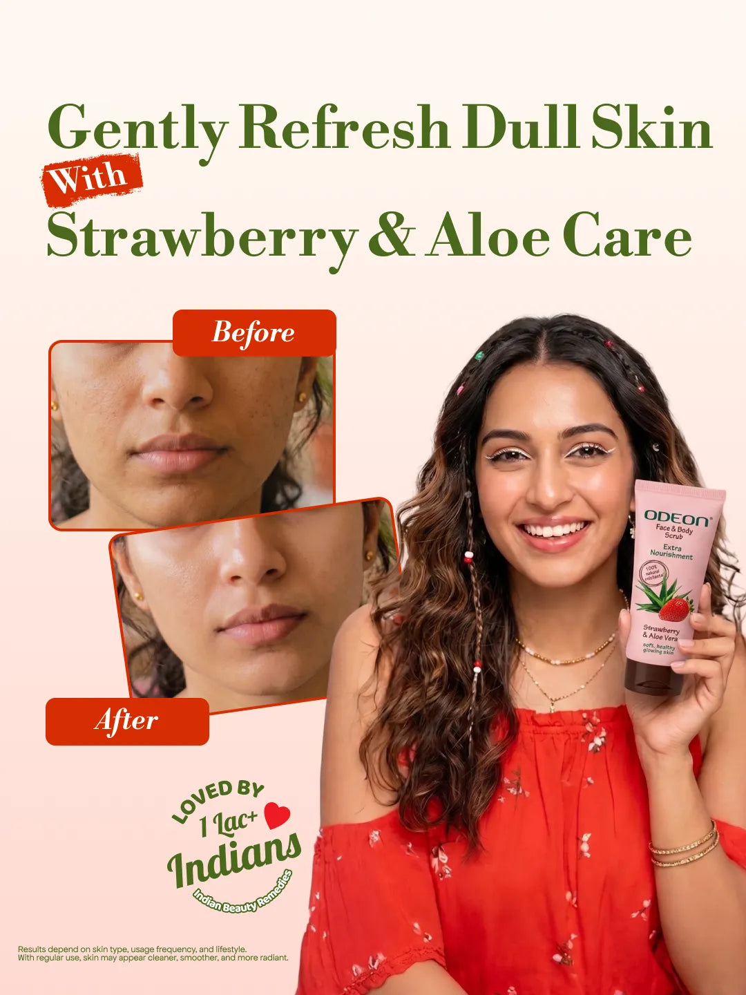 ODEON Strawberry & Aloe Vera Face Scrub | Hydrating Brightening Scrub for Sensitive Skin | 100ml