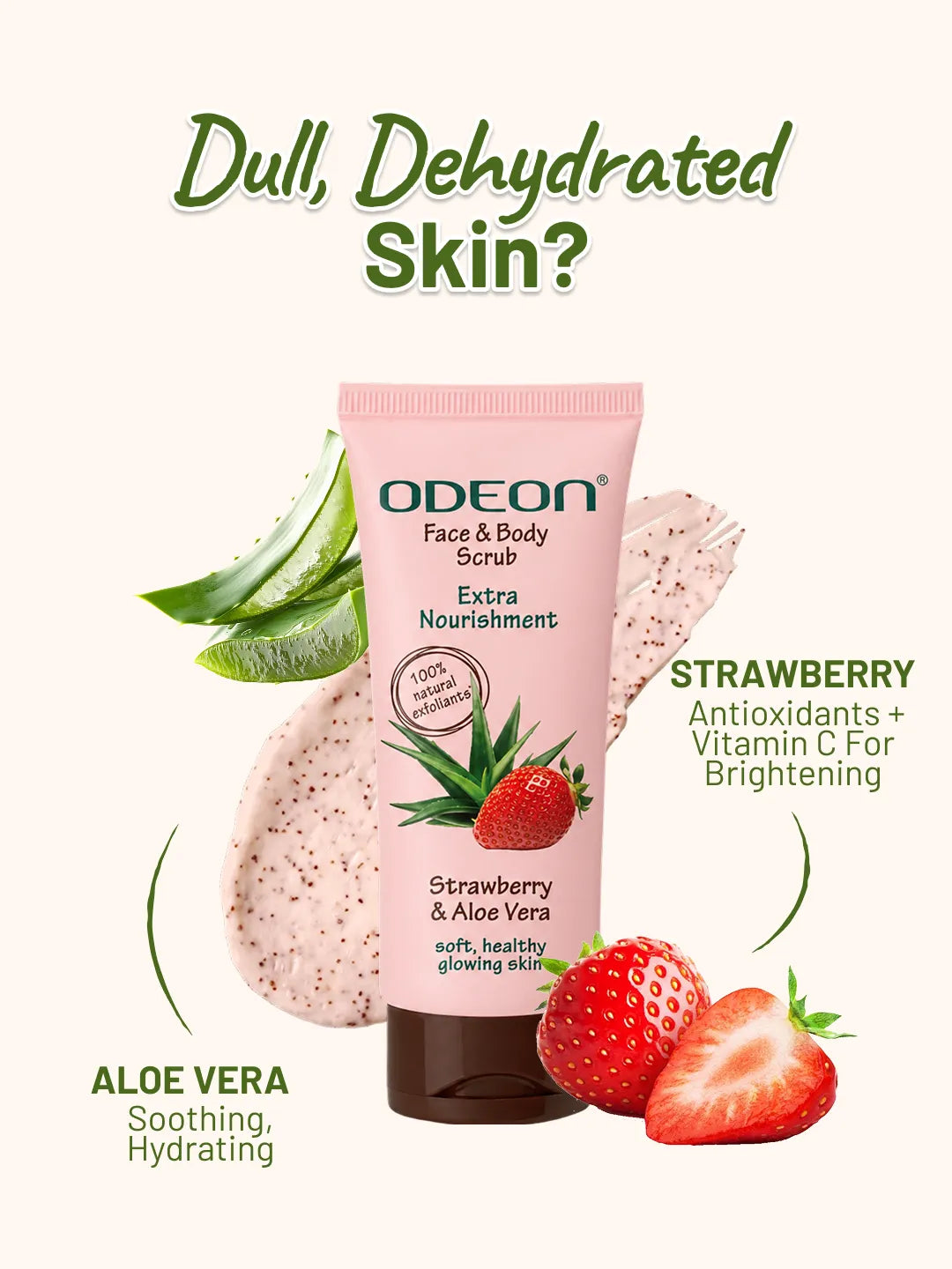 ODEON Strawberry & Aloe Vera Face Scrub | Hydrating Brightening Scrub for Sensitive Skin | 100ml