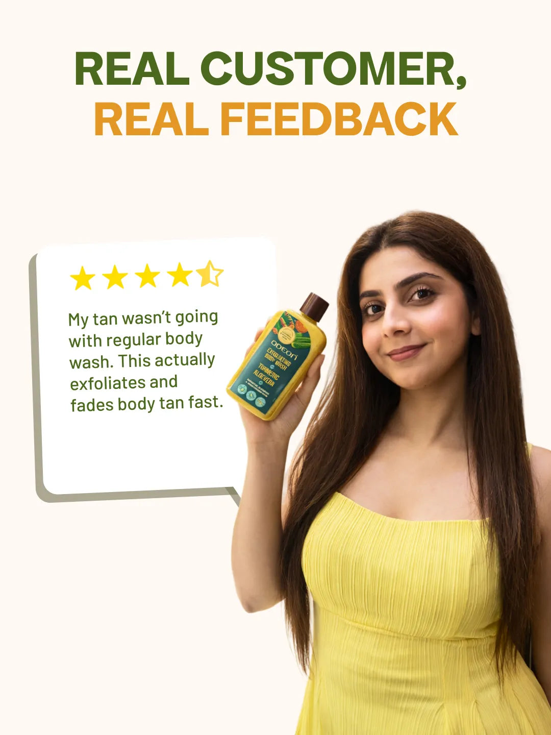 ODEON Turmeric & Aloe Vera Exfoliating Body Wash for Tan Removal & Bridal Glow | 270ml